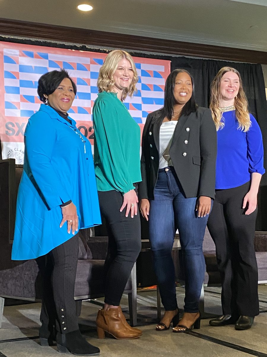 Alice Marie Johnson and three fellow panelists on stage at SXSW 2022